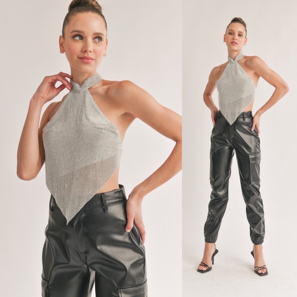 *24 HOUR SALE* Party Girl Chainmail Halter Open Back Top - Picture 3 of 6